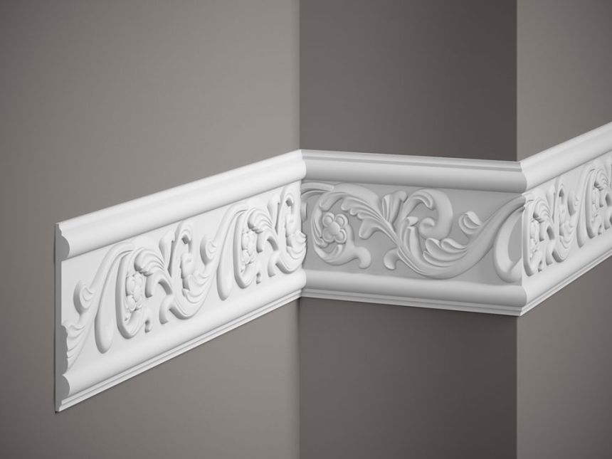 Nástěnná lišta s ornamentem MDC236, 200 x 1,4 x 12,8 cm, Mardom