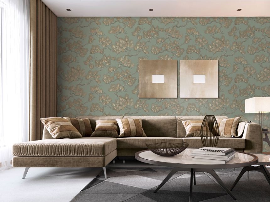 Luxusní vliesová tapeta na zeď, šedo-zelená, větvičky stromů, WF121013, Best Sellers, ID Design