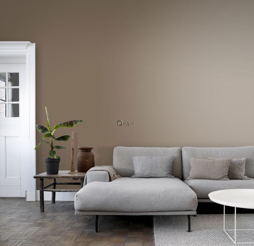Jednobarevná metalická zlatohnědá vliesová tapeta na zeď 345707, CIty Chic, Origi