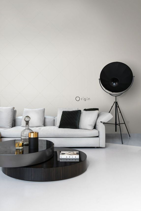 Metalická zlatobéžová vliesová tapeta, matné obrysy čtverců 347747, City Chic, Origin 