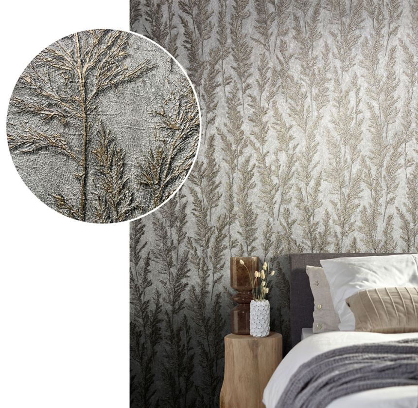 Luxusní metalická tapeta na zeď, stébla trávy 33212, Natural Opulence, Marburg 