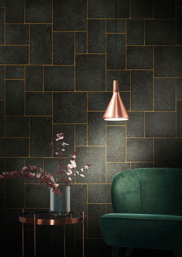 Černá vliesová tapeta na zeď, imitace dřeva, dřevěného obkladu 33223, Natural Opulence, Marburg 