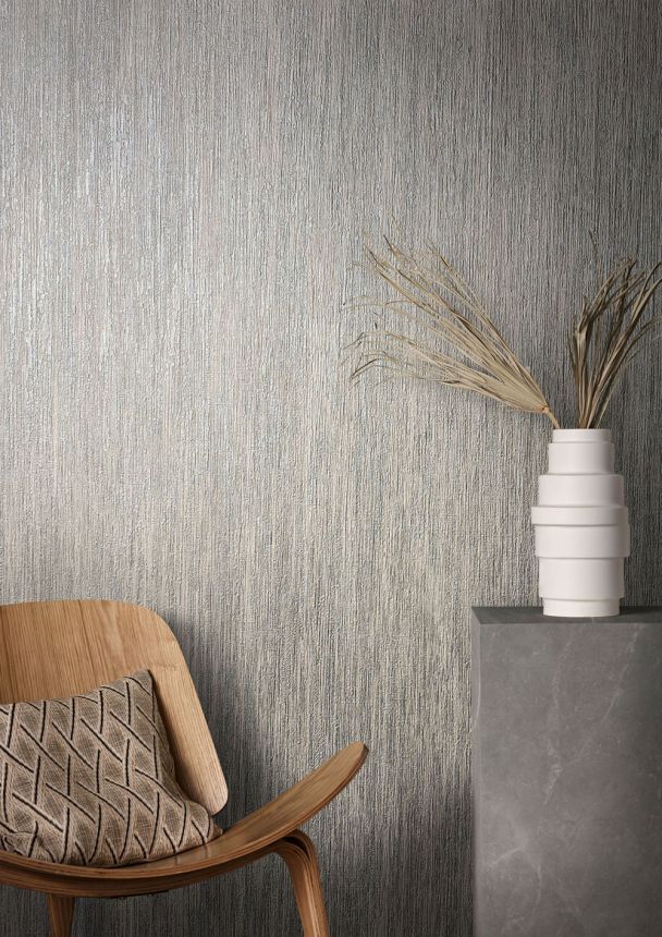 Luxusní béžovo-stříbrná žíhaná vliesová tapeta na zeď 33244, Natural Opulence, Marburg 