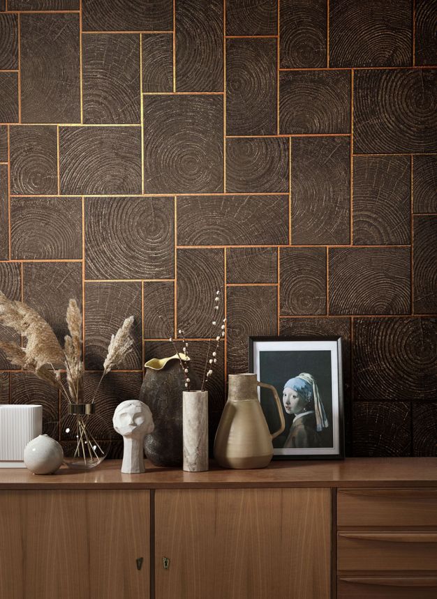 Hnědá vliesová tapeta na zeď, imitace dřeva, dřevěného obkladu 33251, Natural Opulence, Marburg 