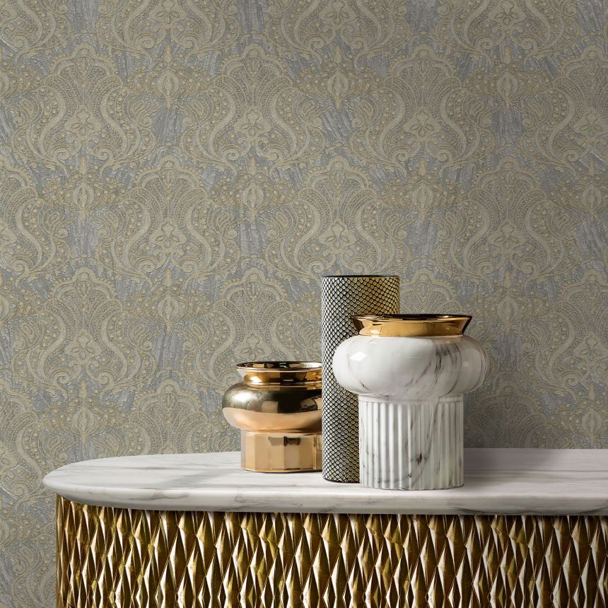Luxusní šedivo-zlatá vliesová tapeta, zámecký ornamentální vzor, 86078, Valentin Yudashkin 5, Emiliana Parati