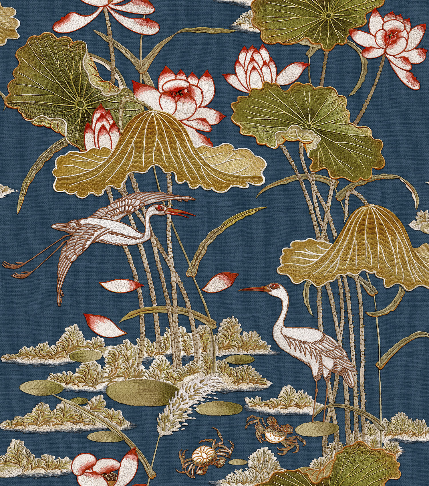 Luxusní modrá vliesová tapeta s lekníny a ptáky, TP422705, Tapestry, Design ID