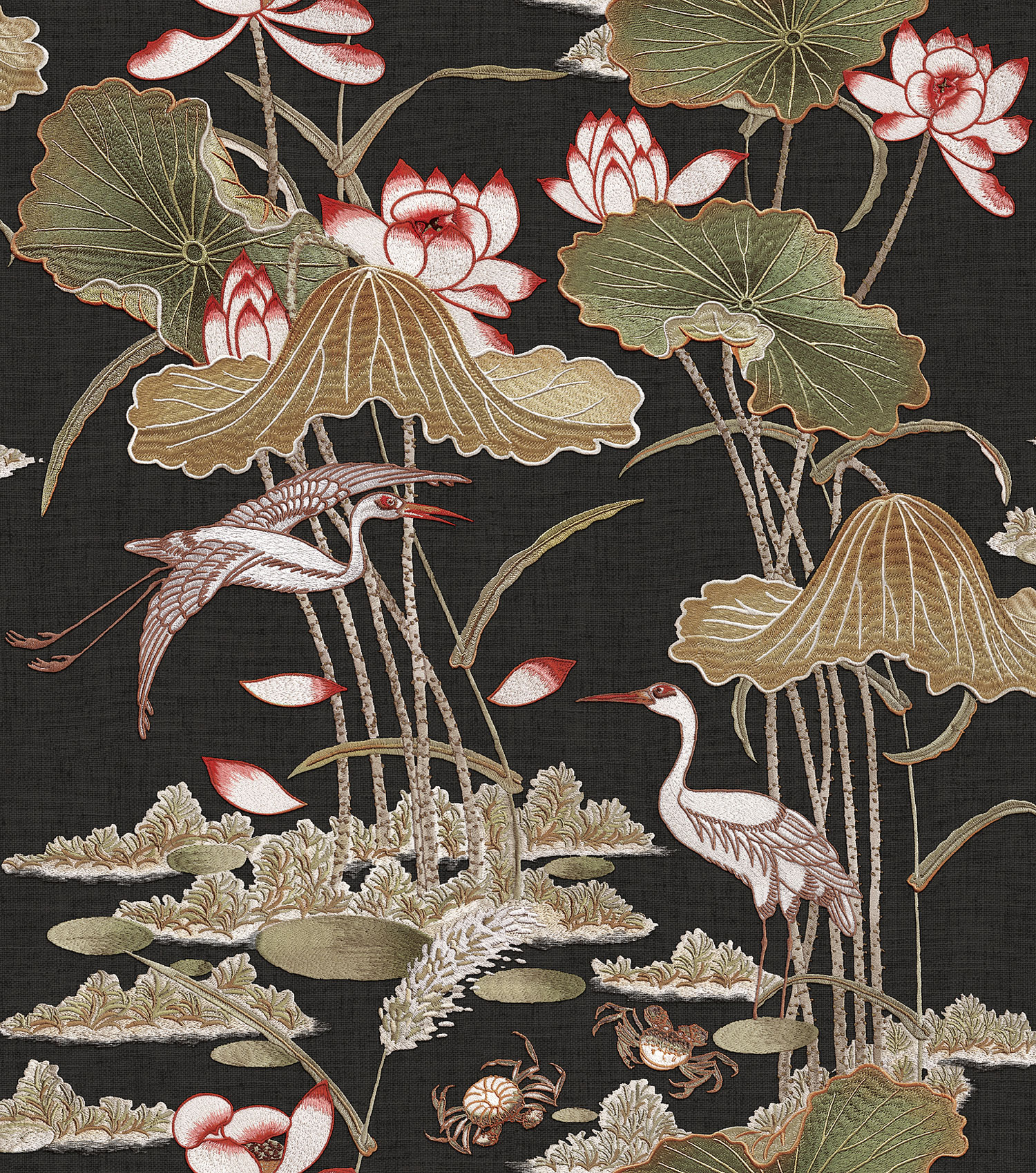 Luxusní hnědá vliesová tapeta na zeď, lekníny, ptáci, TP422706, Tapestry, Design ID