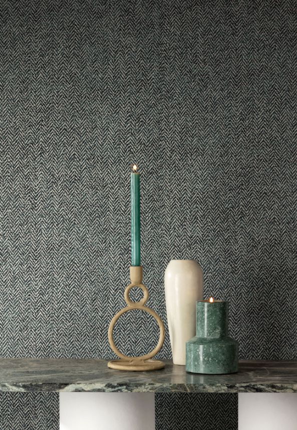 Vliesová tapeta na zeď, zeleno-stříbrná, imitace látky, vzor rybí kost, ILA701, Aquila, The Texture Book, Khroma by Masureel