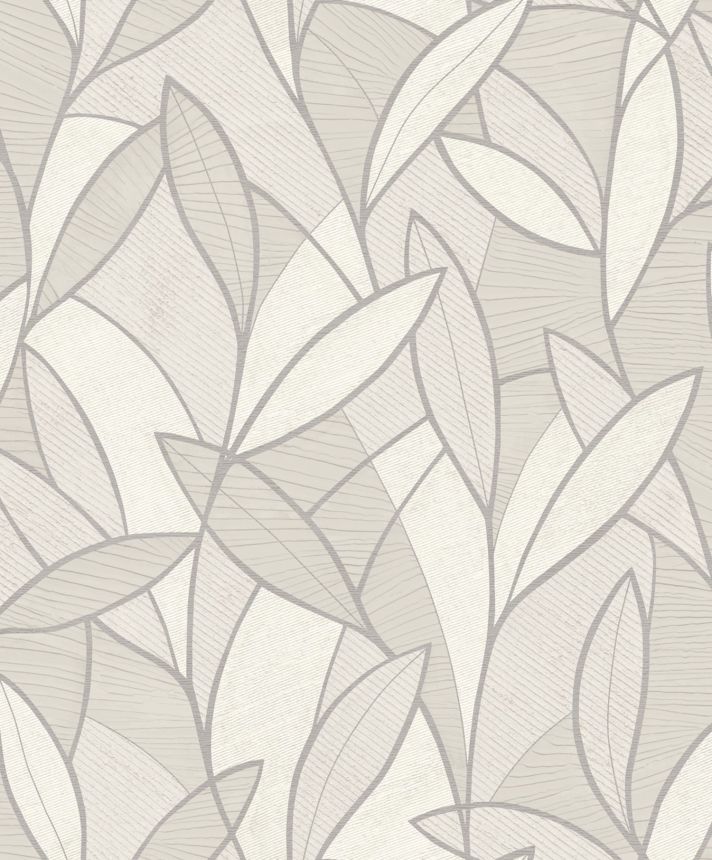 Šedo-stříbrná vliesová tapeta s listy,  AL26230, Allure, Decoprint
