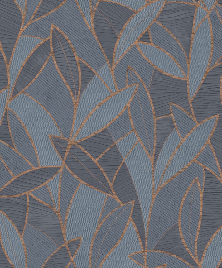 Modro-bronzová vliesová tapeta s listy,  AL26232, Allure, Decoprint
