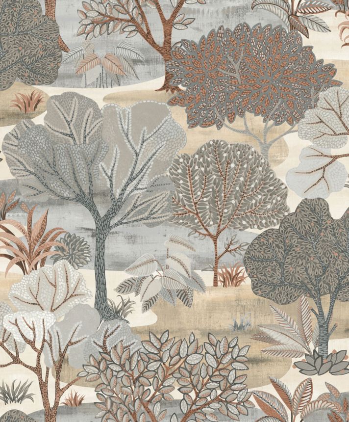 Šedo-hnědá vliesová tapeta na zeď, stromy,  AL26251, Allure, Decoprint