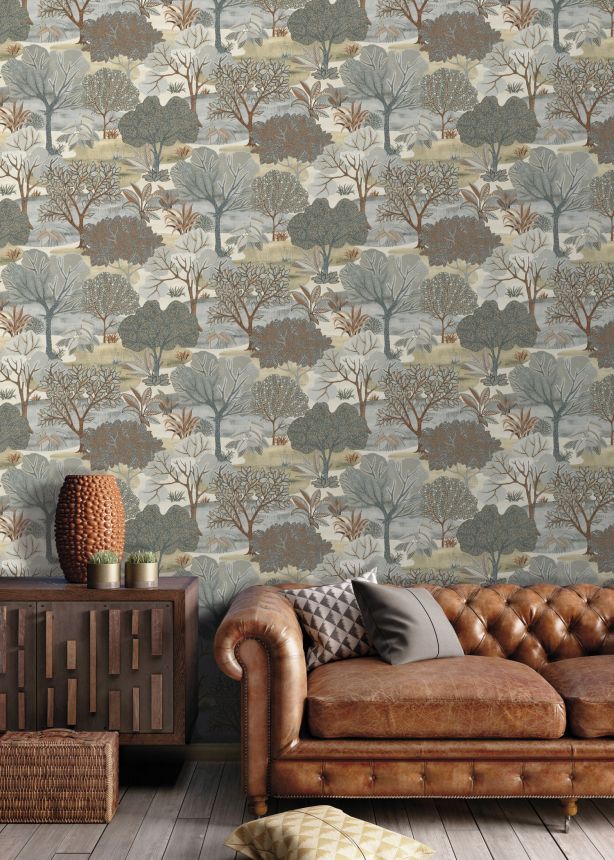 Šedo-hnědá vliesová tapeta na zeď, stromy,  AL26251, Allure, Decoprint