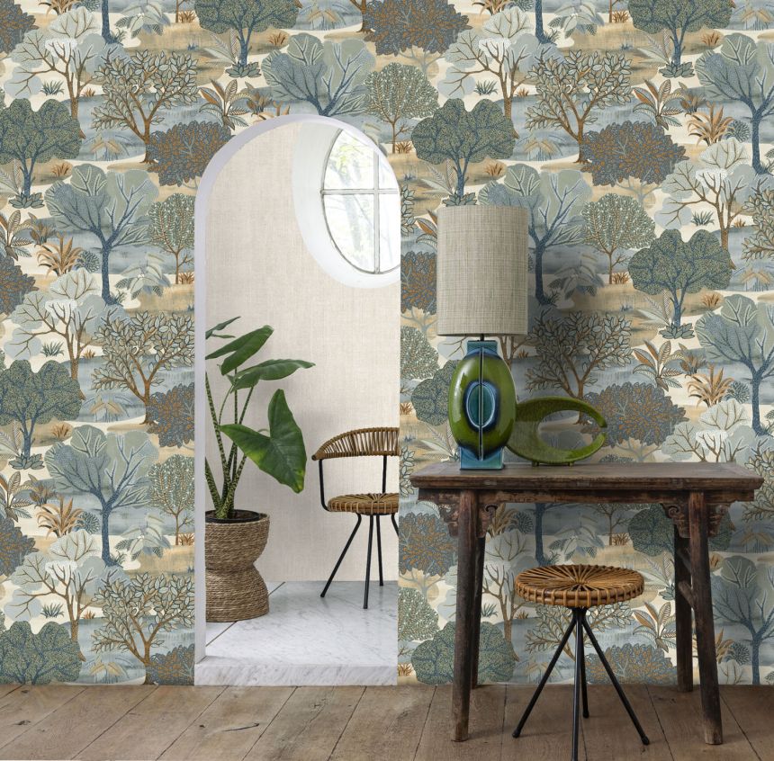 Modrá vliesová tapeta na zeď, stromy,  AL26252, Allure, Decoprint