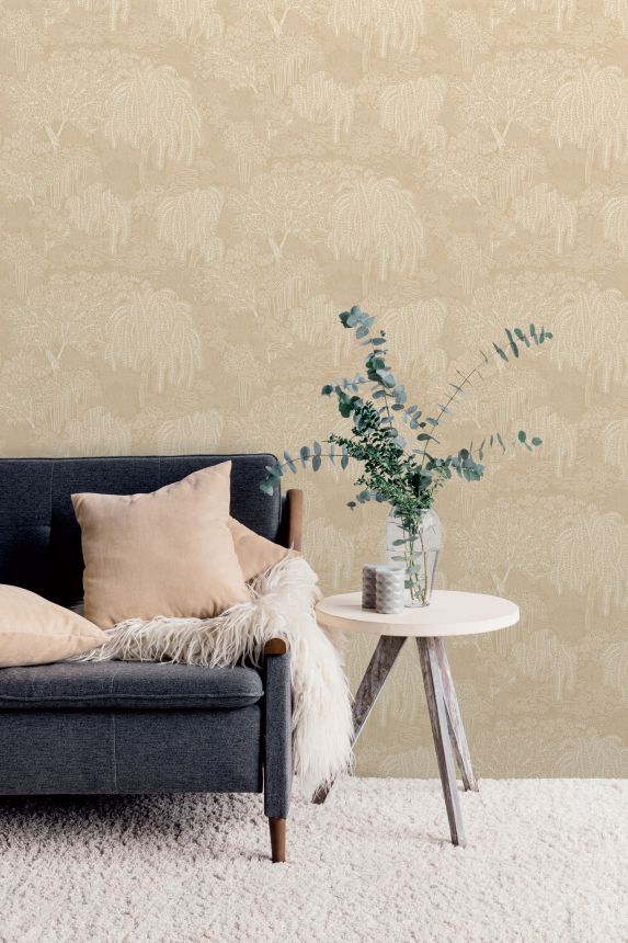 Okrovo-zlatá vliesová tapeta na zeď, stromy,  listy, AL26262, Allure, Decoprint