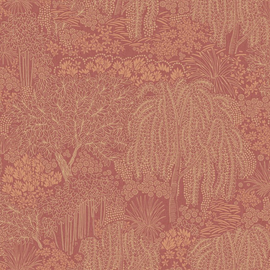 Vínovo-zlatá vliesová tapeta na zeď, stromy,  listy, AL26263, Allure, Decoprint