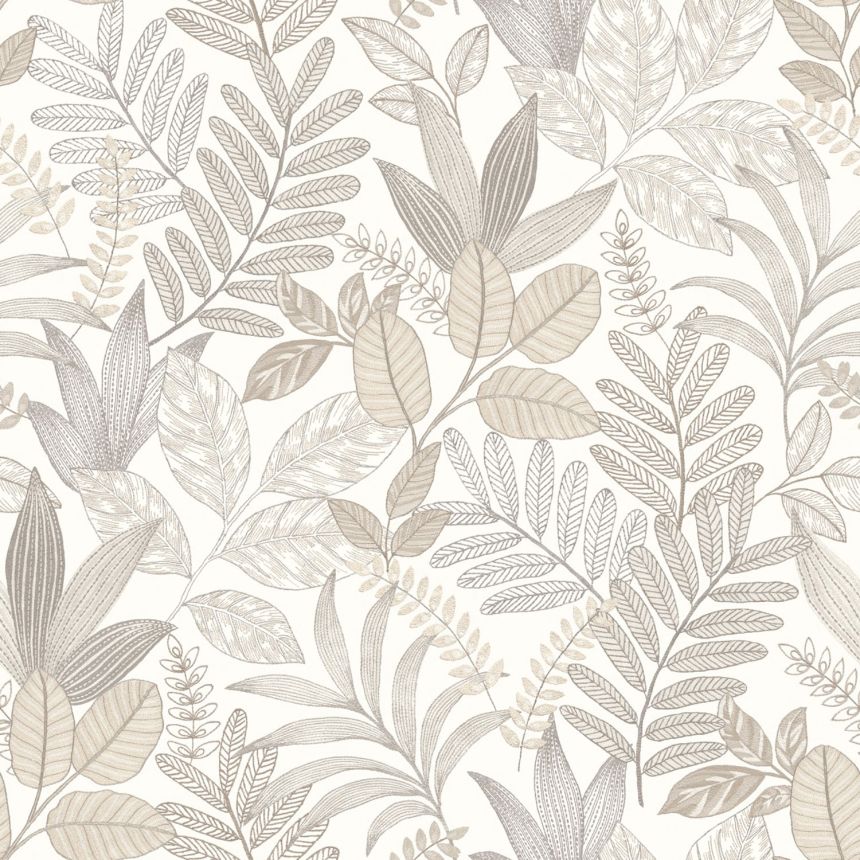 Šedo-béžová vliesová tapeta s listy, AL26290, Allure, Decoprint
