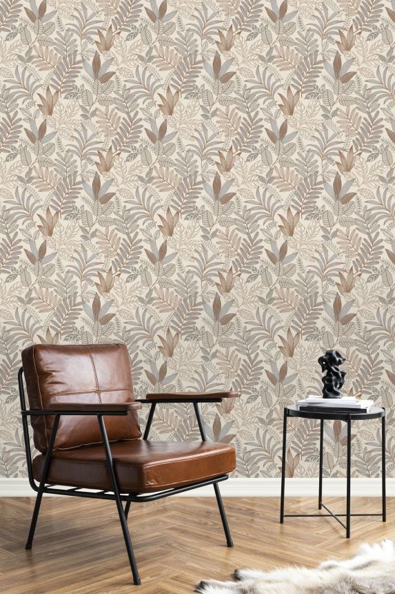 Béžovo-modrá vliesová tapeta s listy, AL26291, Allure, Decoprint