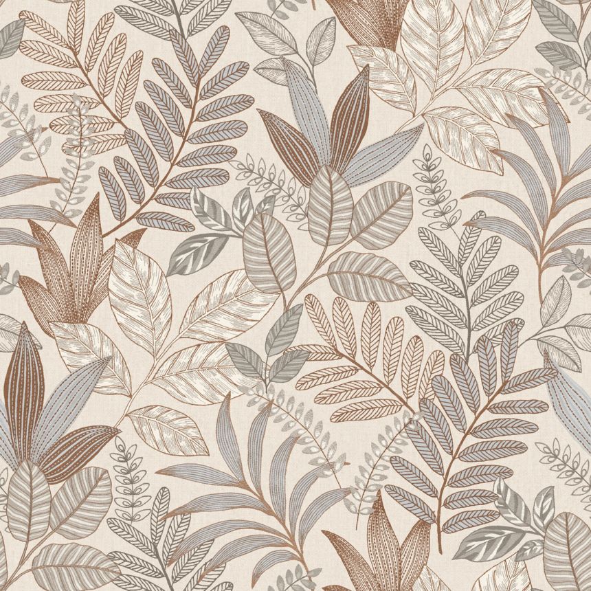 Šedo-béžová vliesová tapeta s listy, AL26292, Allure, Decoprint