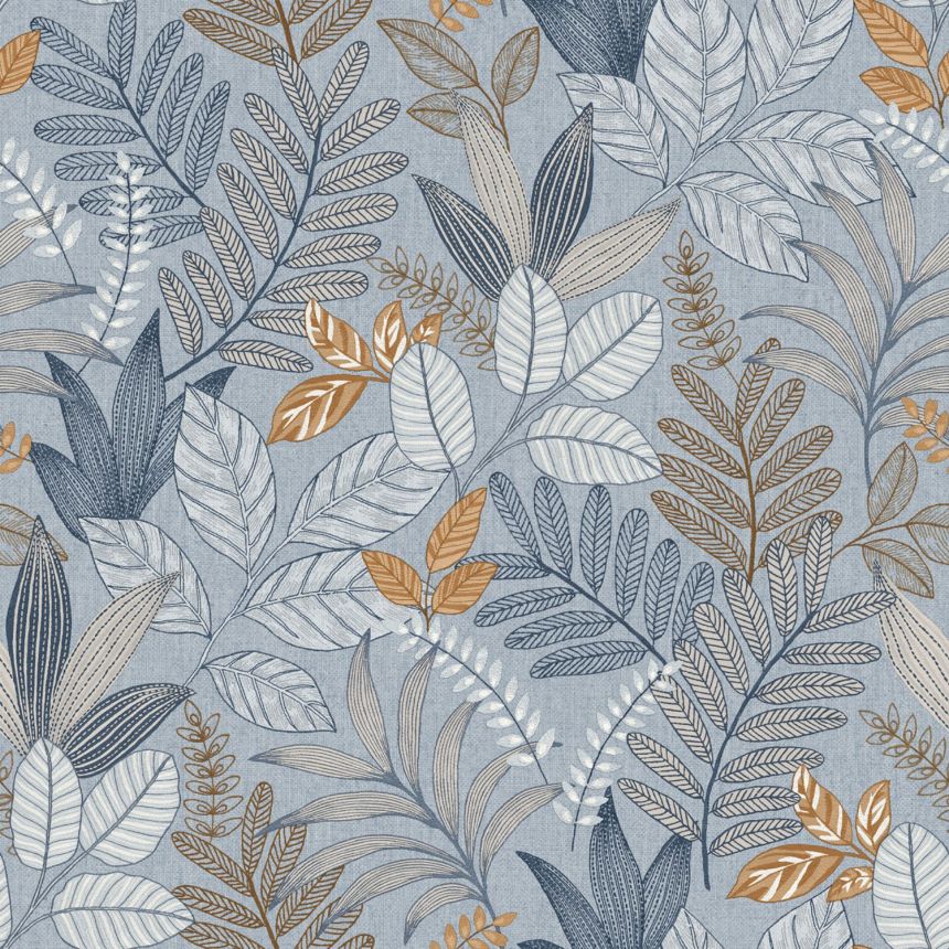 Modrá vliesová tapeta s listy, AL26293, Allure, Decoprint