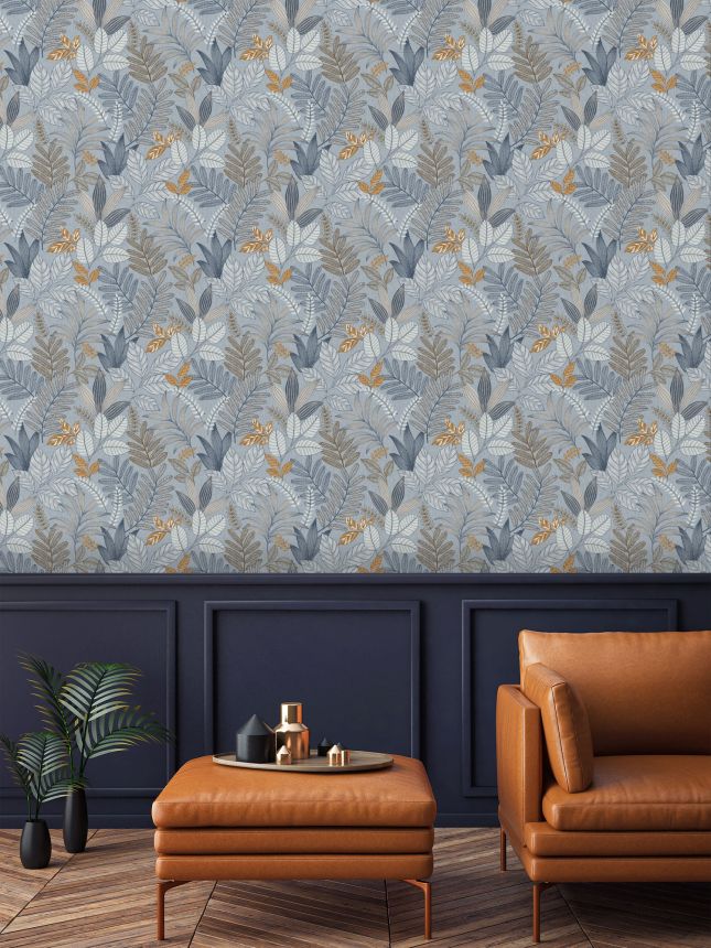 Modrá vliesová tapeta s listy, AL26293, Allure, Decoprint