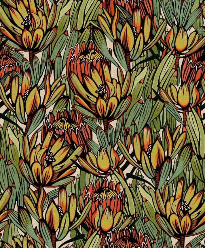 Oranžovo-zelená květinová vliesová tapeta na zeď, BA26032,  Brazil,  Decoprint
