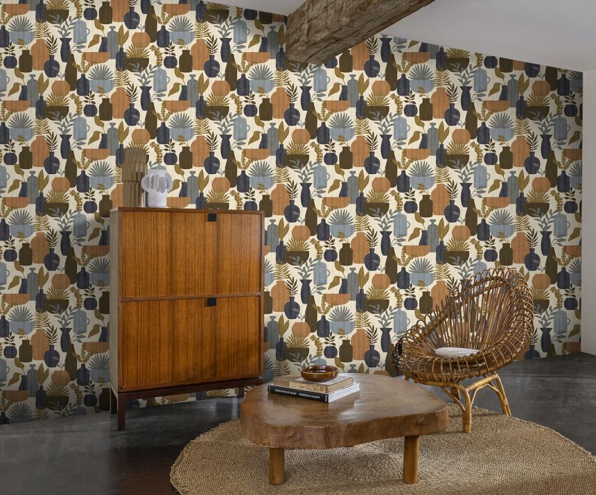Retro vliesová tapeta na zeď, vázy s rostlinami, BA26041,  Brazil,  Decoprint