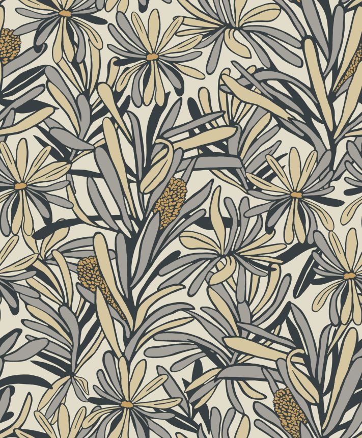Šedo-béžová květinová vliesová tapeta na zeď, BA26070,  Brazil,  Decoprint