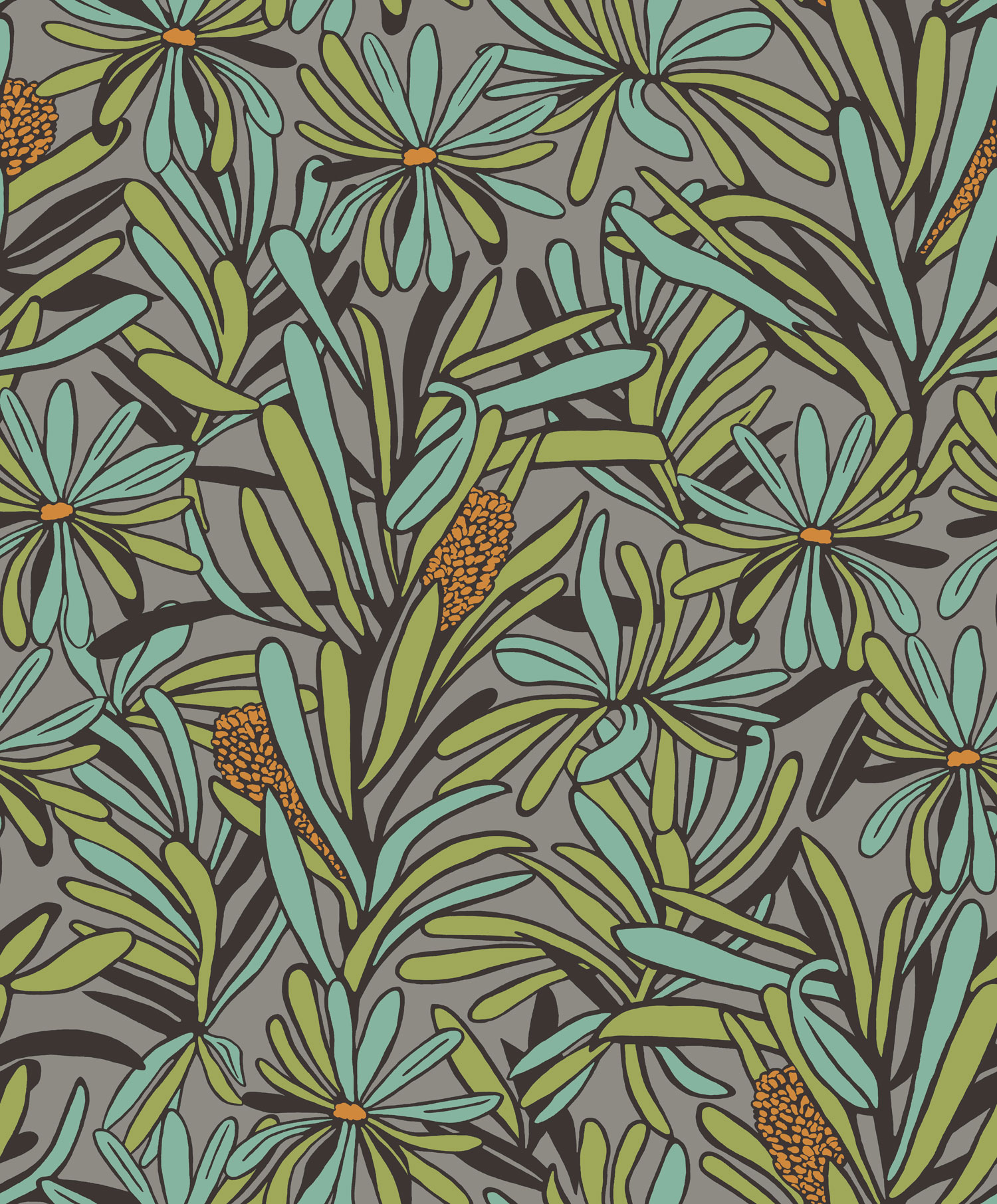 Zeleno-šedá květinová vliesová tapeta na zeď, BA26071,  Brazil,  Decoprint