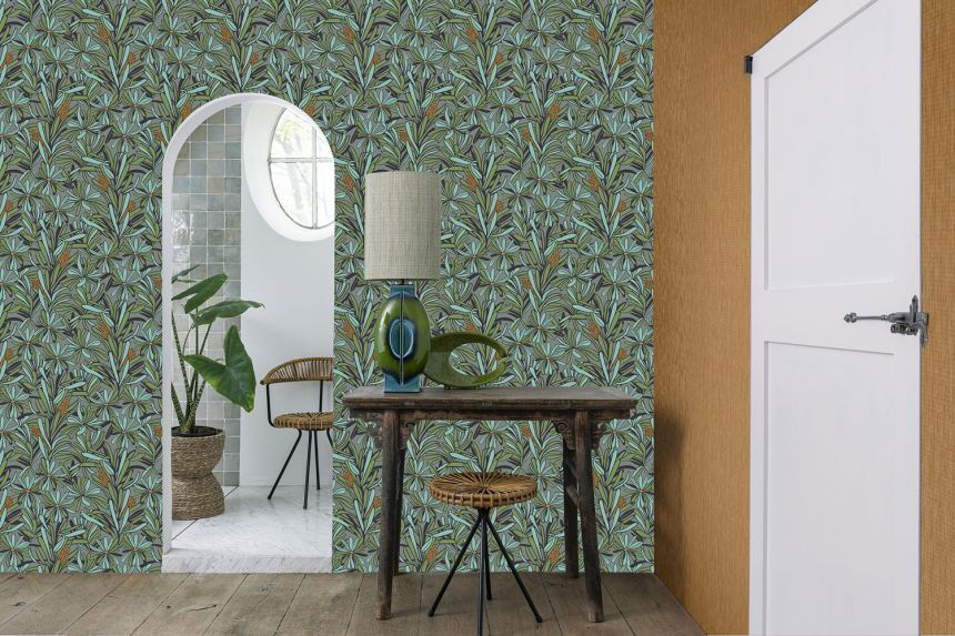 Zeleno-šedá květinová vliesová tapeta na zeď, BA26071,  Brazil,  Decoprint