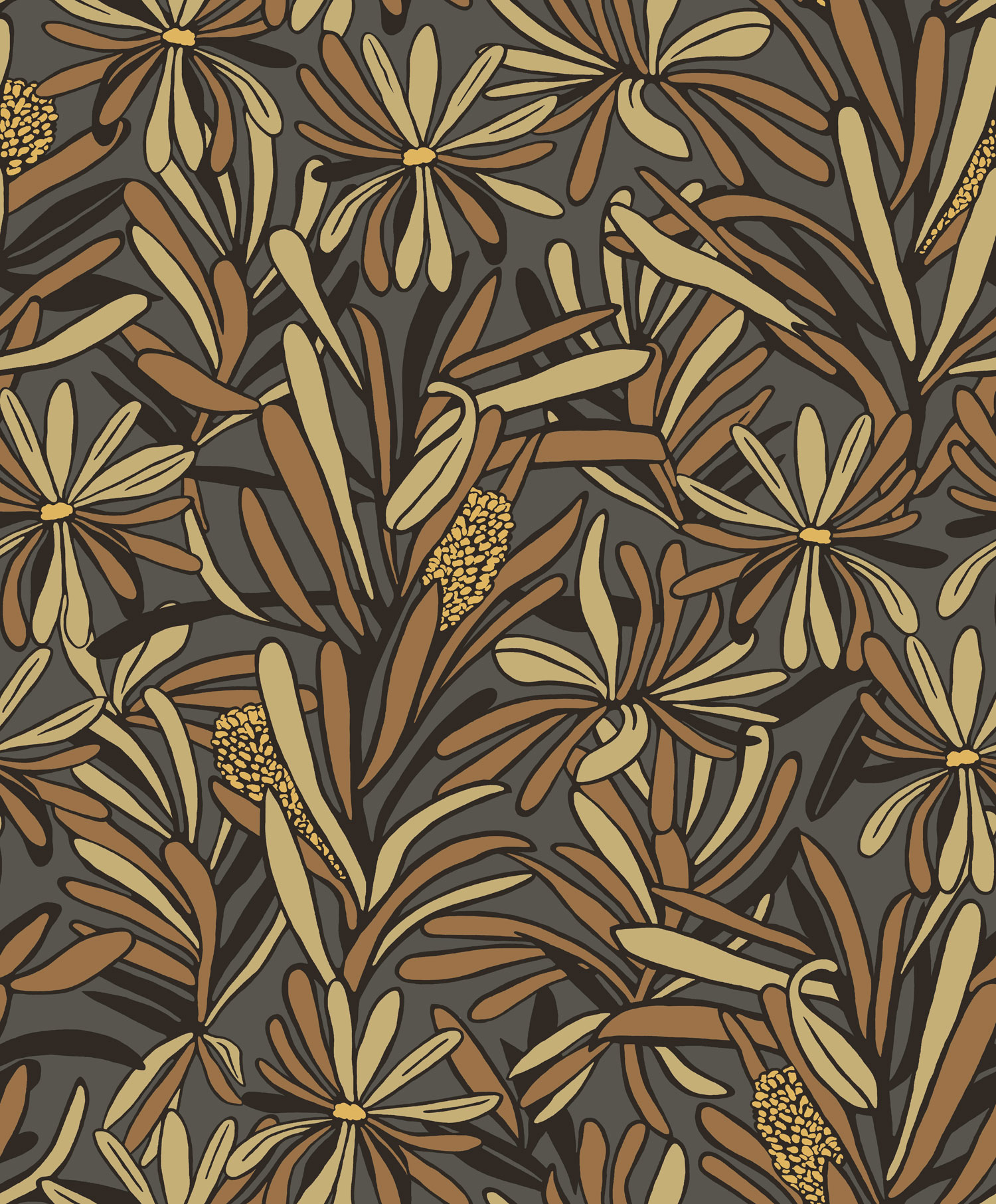 Šedo-hnědá květinová vliesová tapeta na zeď, BA26072,  Brazil,  Decoprint