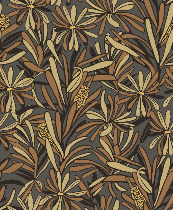 Šedo-hnědá květinová vliesová tapeta na zeď, BA26072,  Brazil,  Decoprint