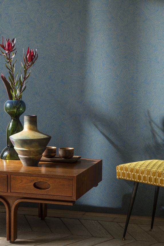 Modro-zlatá geometrická vliesová tapeta na zeď, BA26092,  Brazil,  Decoprint