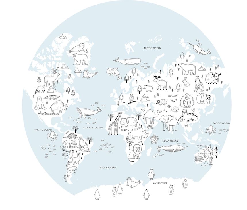 Předklížená dětská vliesová tapeta na zeď, Mapa Světa, PLC050, Platinum Shapes, Decoprint