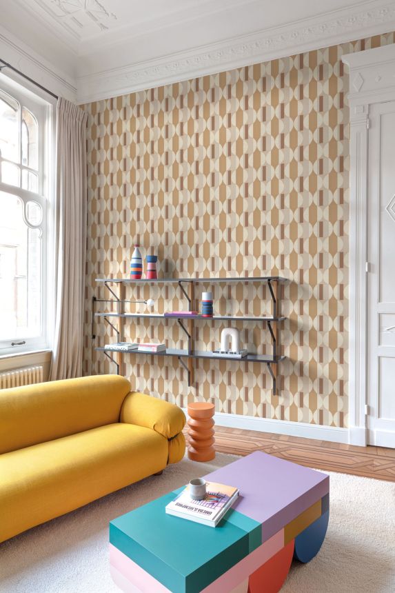 Hnědo-béžová vliesová geometrická tapeta na zeď, CU3105, Cumaru, Grandeco