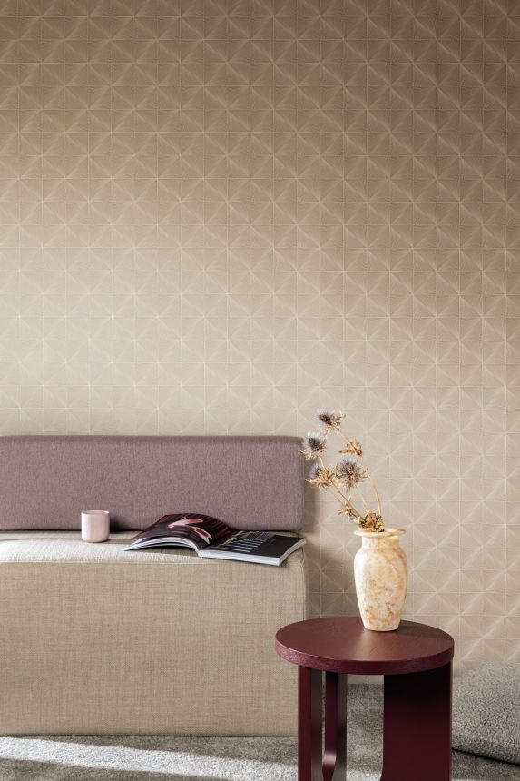 Hnědo-béžová geometrická vliesová tapeta na zeď, CU3313, Cumaru, Grandeco