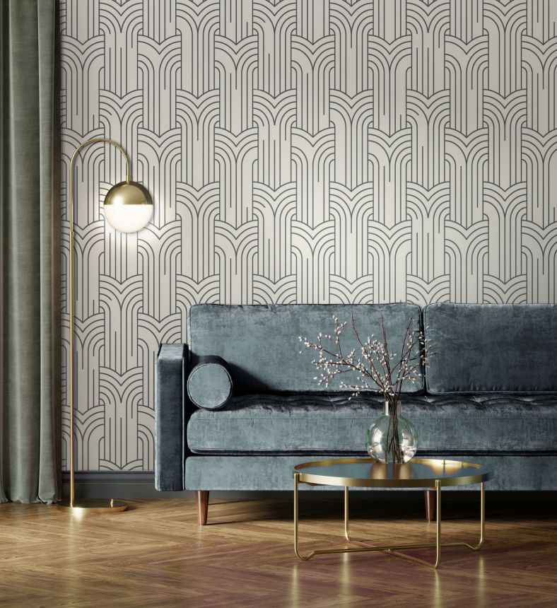Bílo-stříbrná geometrická tapeta na zeď, Art Deco, M42129, Elegance, Ugepa