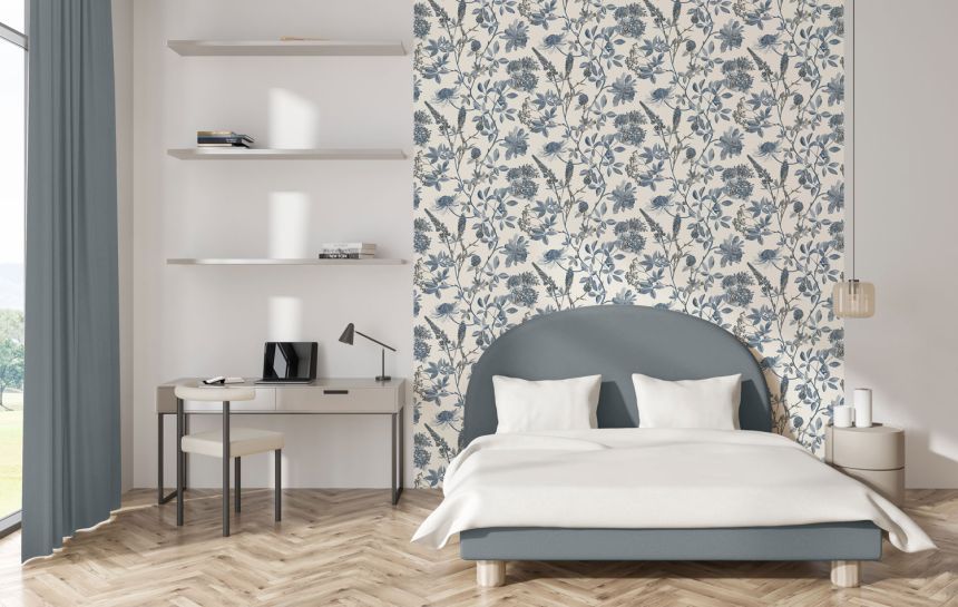 Šedomodrá vliesová květinová tapeta na zeď, M45801, Elegance, Ugepa