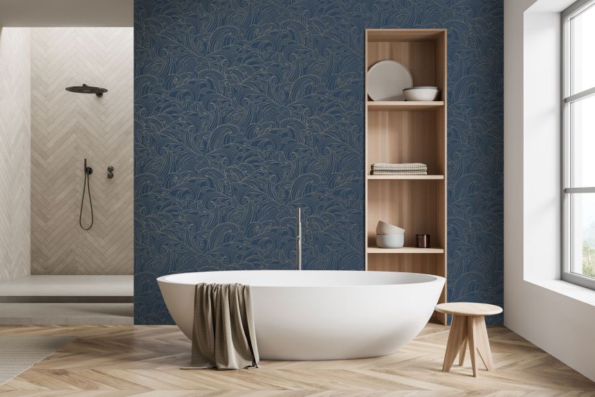 Modrá vliesová tapeta na zeď, mořské vlny, M62901, Elegance, Ugepa