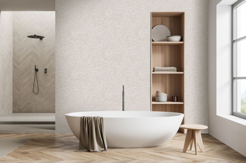 Béžová vliesová tapeta na zeď, mořské vlny, M62907, Elegance, Ugepa