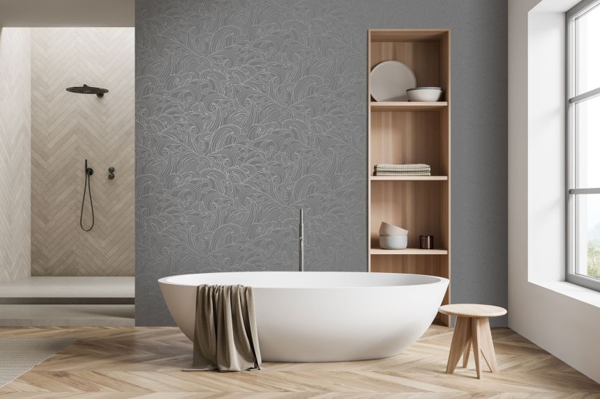 Šedo-stříbrná vliesová tapeta na zeď, mořské vlny, M62909, Elegance, Ugepa