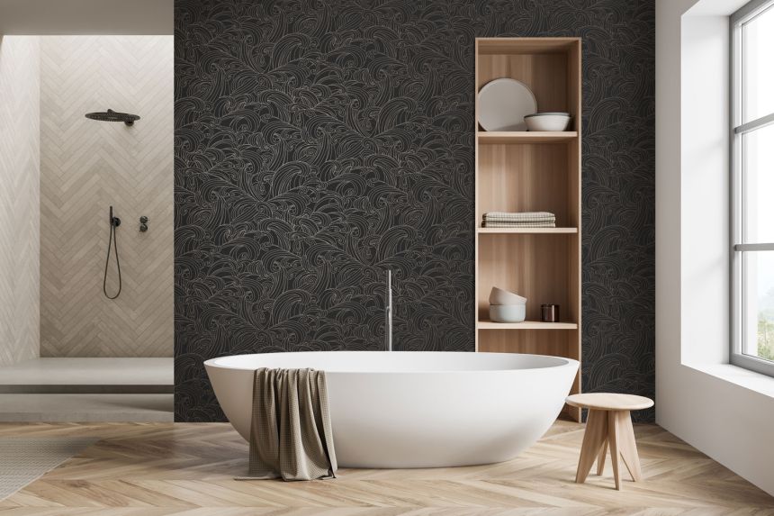 Černá vliesová tapeta na zeď, mořské vlny, M62919, Elegance, Ugepa