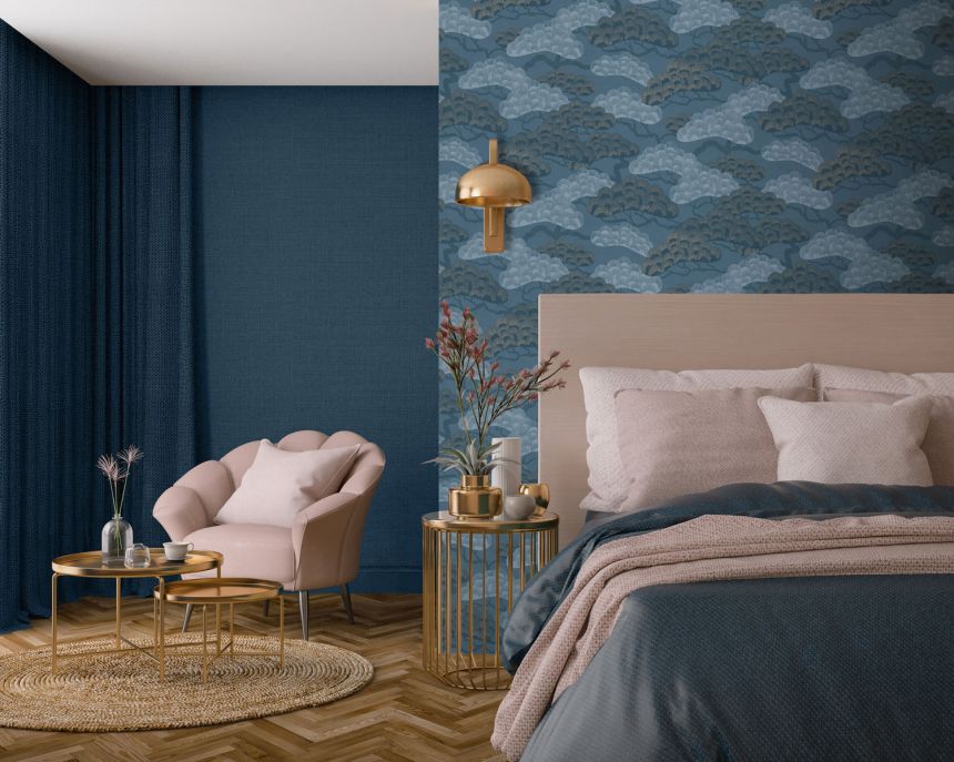 Modrá vliesová tapeta na zeď, větvičky, stromy, M64401, Elegance, Ugepa