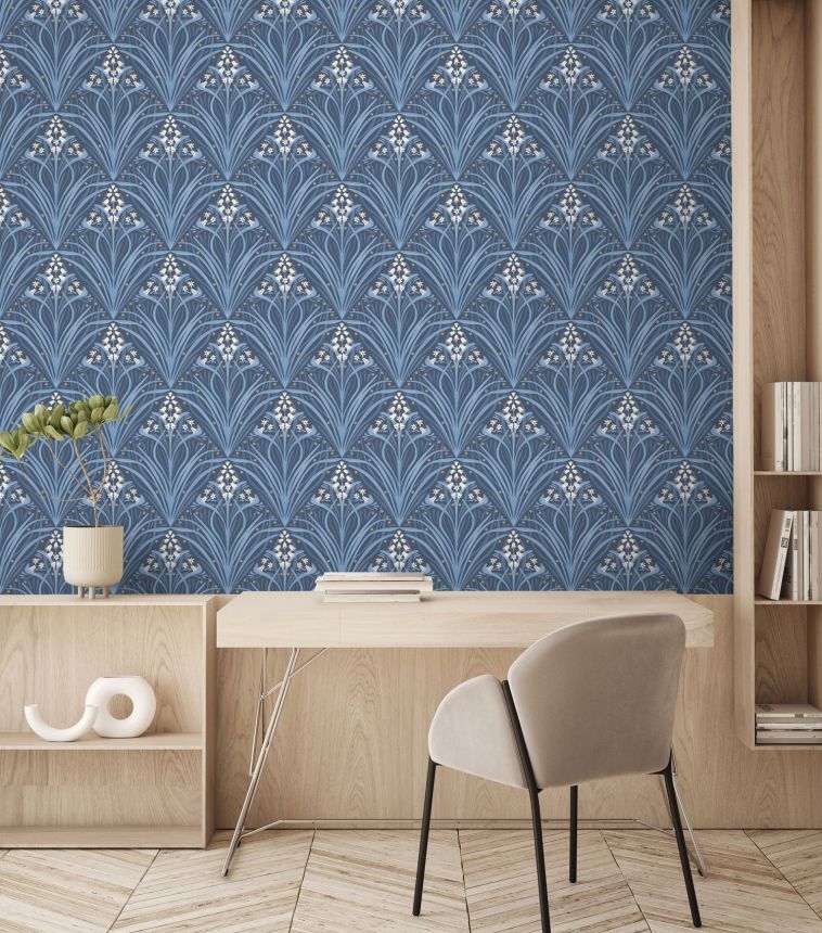 Modrá květinová vliesová tapeta na zeď, Art Deco, M66101, Elegance, Ugepa