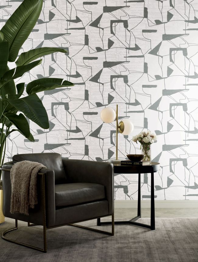 Bílo-stříbrná geometrická vliesová tapeta na zeď, MD7114, Modern Metals, York
