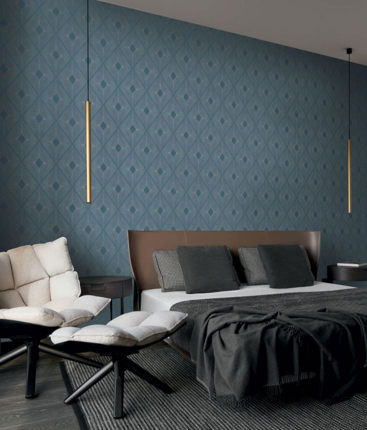 Modro-stříbrná geometrická vliesová tapeta na zeď, MD7131, Modern Metals, York
