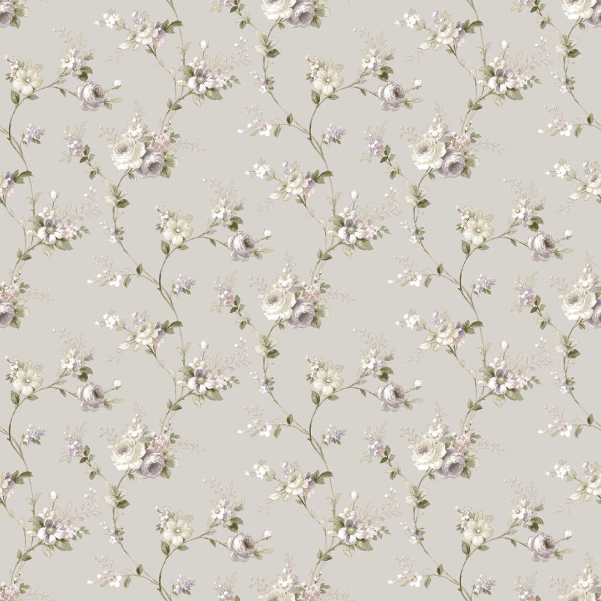 Šedá vliesová tapeta na zeď s květinovým vzorem, 12315, Fiori Country, Parato