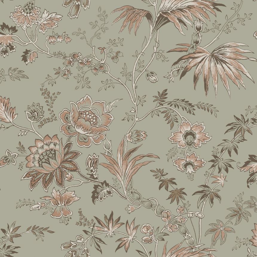 Zelená vliesová květinová tapeta na zeď, 139297, Vintage Flowers, Esta Home