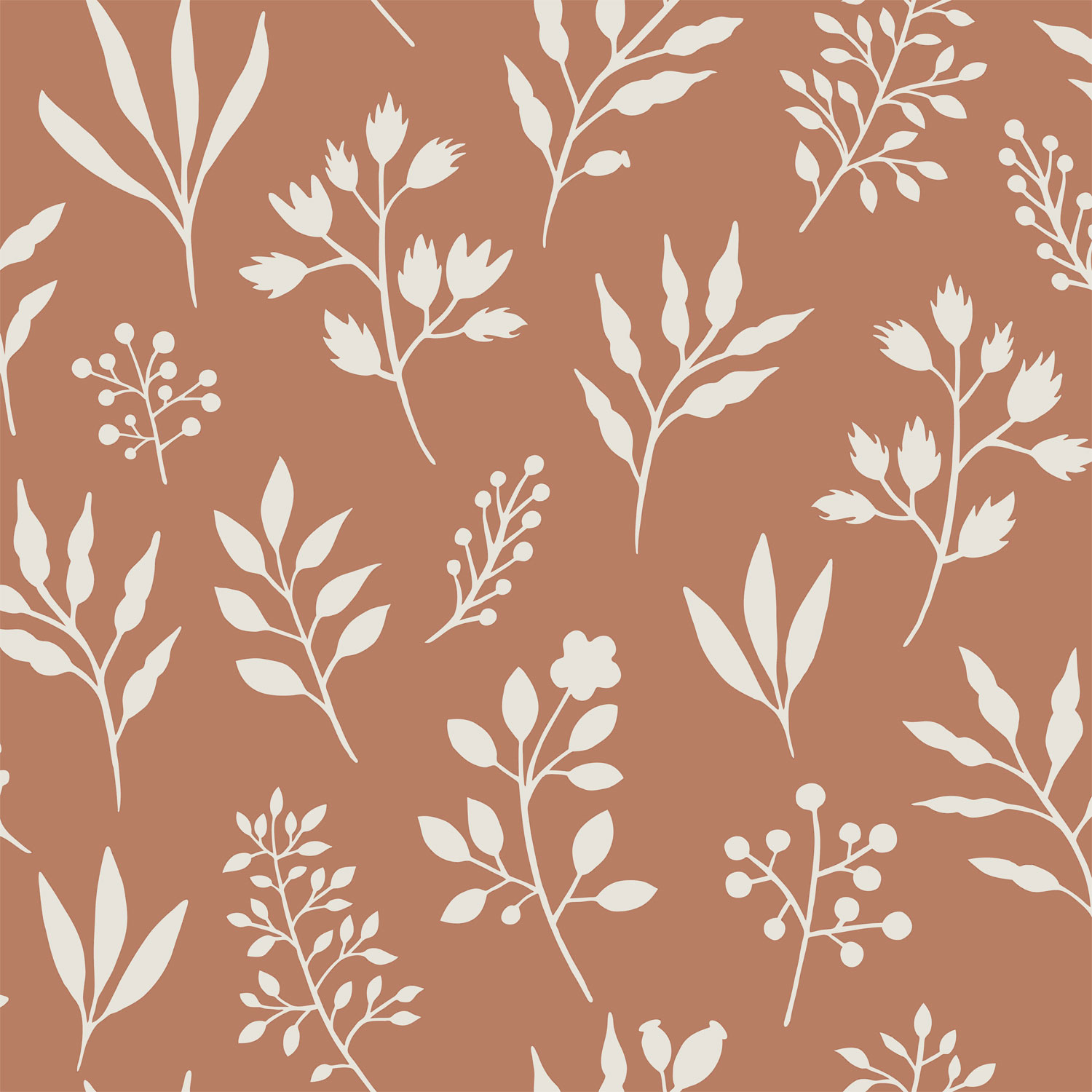 Hnědá vliesová tapeta s listy, větvičky, 139319, Vintage Flowers, Esta Home