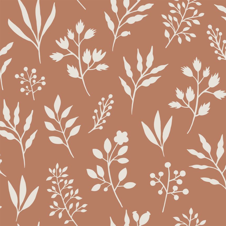 Hnědá vliesová tapeta s listy, větvičky, 139319, Vintage Flowers, Esta Home