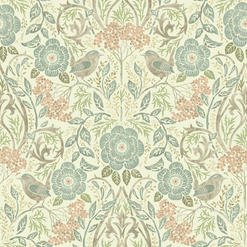 Vliesová tapeta s rostlinami a ptáčky, 139323, Vintage Flowers, Esta Home